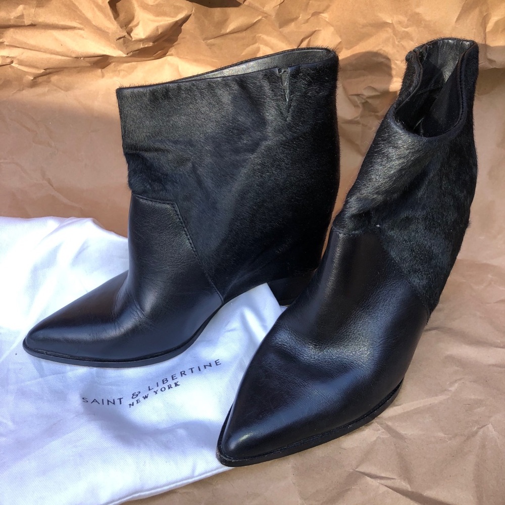 Pony Hair and Leather Hidden Wedge Boots